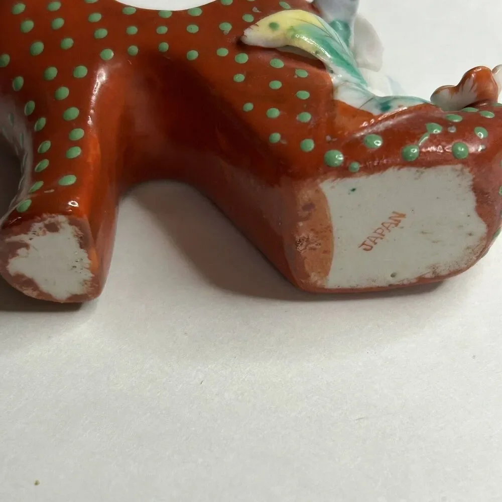 Vintage Porcelain Shoe made in Japan‎ Red with Green Polka dots miniature 3